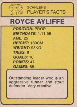 1981 Scanlens #168 Royce Ayliffe Back